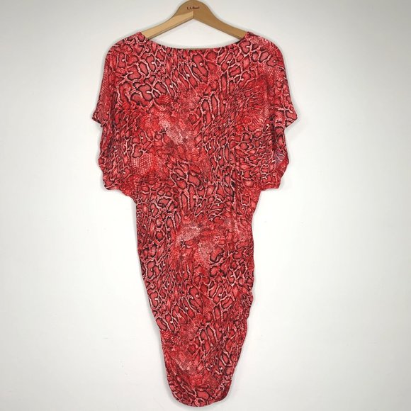 CARMEN MARC VALVO COUTURE Red Snakeskin Ruched Swim Cover Up Dress Sz XS - Picture 6 of 9